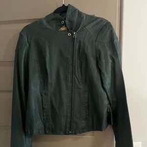 Anthropologie Vegan leather green jacket
